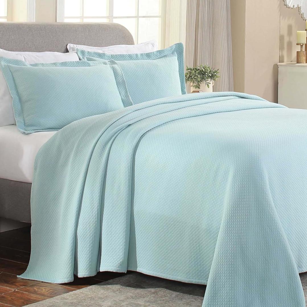 Superior Solitaire Cotton 3 Piece Bedspread Set, Home Bed Decor, Decorative Textured Bed Spread, 2 Pillow Shams, Airy Blanket, Matelasse Coverlet Bedding, All-Season Accent Blanket, King, Aqua