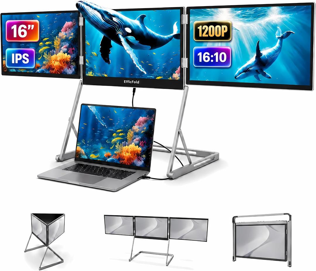 TriCreate 16 FHD 16" Triple Portable Monitor Extender for Laptop