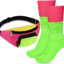 Hicarer 80s Costume Accessories for Women Girls Neon Retro Fanny Pack Slouch Sock Long Scrunch Sock for 80s 90s Party Outfits (Green)