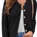Women's Long Sleeve Cardigan Sweater, Button Down Knit Shrug, Slim Fit Stretch Soft Lounge Office (Black, M)