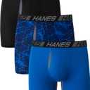 Hanes Men's Anti-Chafing, 3 Pairs, Cool & Breathable Cotton Pouch Underwear, Moisture-Wicking Boxer Briefs (Medium, Blue/Black)