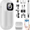 128GB Mini Body Camera with Audio & Video Recording-2K WiFi Action Camera with Charging Case, Thumb-Sized Wearable POV Cam, Stabilization, Magnetic Lanyard, Sports Cam for Work Travel Pet Walk Cycling