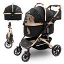 Pettingzoo Dog Stroller with Removable Carrier Foldable Pet Stroller, 60 lbs, Black