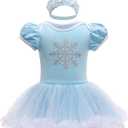 BanKids Baby Girls Princess Elsa Costume for Infant Romper Onesie Babysuit Birthday Christmas Halloween with Headband 12-18Months(E23-95)