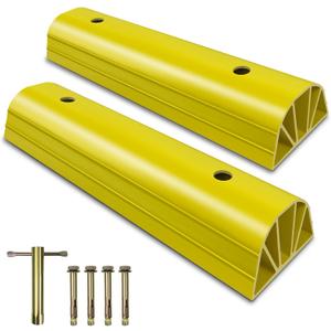 HOXWELL Garage Tire Stops for Garage Floor High-Visibility, 2 Pack 3.1" Higher Block Bumpers for Parking Car SUV Truck, Heavy Duty Car Wheel Stopper for Driveway Outdoor, Easy Installation