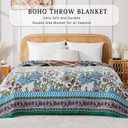 Boho Blanket Soft Muslin BohoThrow Blanket, 100% Cotton Floral Printed Farmhouse Decor All Season Reversible Rustic Throw for Sofa Couch Chair (White, 50"x60")
