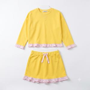 APWEQATA Gilrs Lounge Sets Drop Sleeve Tops and Shorts Outfits Cute Kids Color Block Ruffle Tracksuit For Home(Yellow,140)
