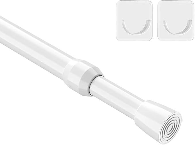 MEXAU 1Pcs Spring Tension Curtain Rod 26-39 inch Spring Tension Rods White Tension Rods Adjustable Spring Rod Extendable Tension Rod For Kitchen, Bathroom, Window, Bookshelf,Closet.