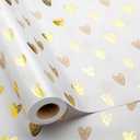 MAYPLUSS Foil Hearts Wrapping Paper Roll - 17 Inch X 33 Feet - Luxury Metallic Golden Heart Design Holiday Gift Wrap Present Paper for Valentines Day, Birthdays, Wedding, Anniversaries
