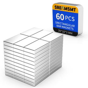 Powerful Neodymium Bar Magnets, 60 Pack Rare Earth Magnets, Heavy Duty Magnet, Rectangular Magnets, Small Magnet Strong for Fridge, DIY, Garage, Kitchen, Science, Craft, Office-20x10x3 mm