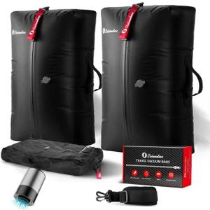 Vacuum Bags for Travel Luggage (2PCS + 6.0kPa Pump), Vacuum Clothing Compression Bag with Adjustable Shoulder Strap, 50.6L Large Capacity, IP67 Waterproof, Reusable for Carry-on Luggage & Backpack