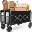 Wagons Carts Foldable, Collapsible Wagon with Wheels  Durable Folding Utility Pull Wagon Cart for Groceries, Picnic & Pets, Park Trips & Small Hauls, 280 lbs Heavy Duty Capacity,Graphite Black (Lavender)