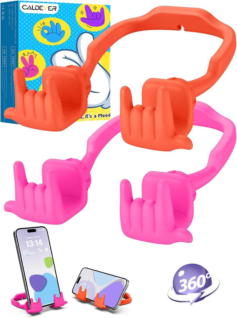 Stocking Stuffers for Teen Boys Girls Gifts Cell Phone Stand Upgrade Adjustable Rock on Lazy Phone Stand for Desk Cool Funny Gadget Gifts for Christmas Adult Men Women Wife 2Pack Hot Pink Orange Red