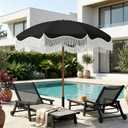 7FT Patio Umbrella with Fringe, Outdoor Tassel Umbrella with Fiberglass Ribs, Boho Beach Umbrella, Push Button Tilt and Carrying Bag, UPF50+