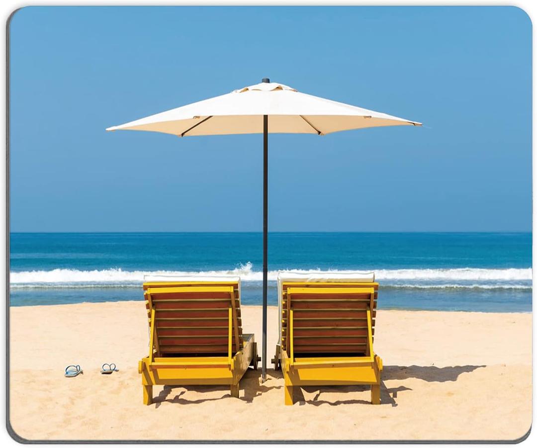 3 x Mouse Pad, Square Mousepad, Personalized Premium-Textured, Non-Slip Rubber Base Mouse Mat, Waterproof Gaming Mouse Pad for Wireless Mouse, Computers, Laptop, Office, Home (Summer Beach)