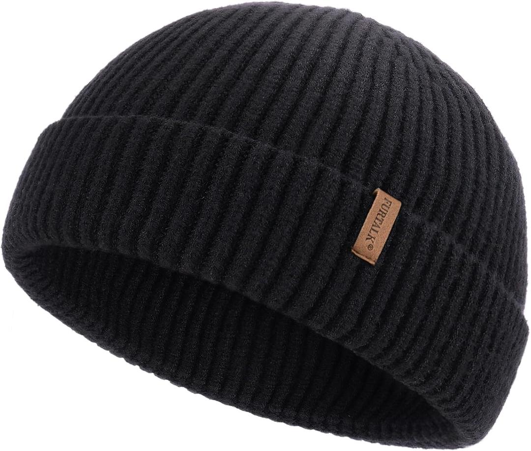 FURTALK Fisherman Beanie for Men Women Sytlish Short Cuff Knittet Watch Cap Winter Hats (One Size, Black)