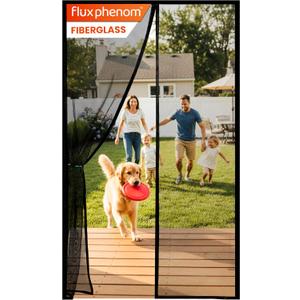 Flux Phenom Magnetic Screen Door - Bugs Out, Breeze in - 9min Install Auto-Sealing Heavy Duty Double Stitched Mesh, 52 Magnets, Hands Free Sliding & Patio Doors Net, Pet & Kid Friendly, 38 x 82 Inch (Jet Black)