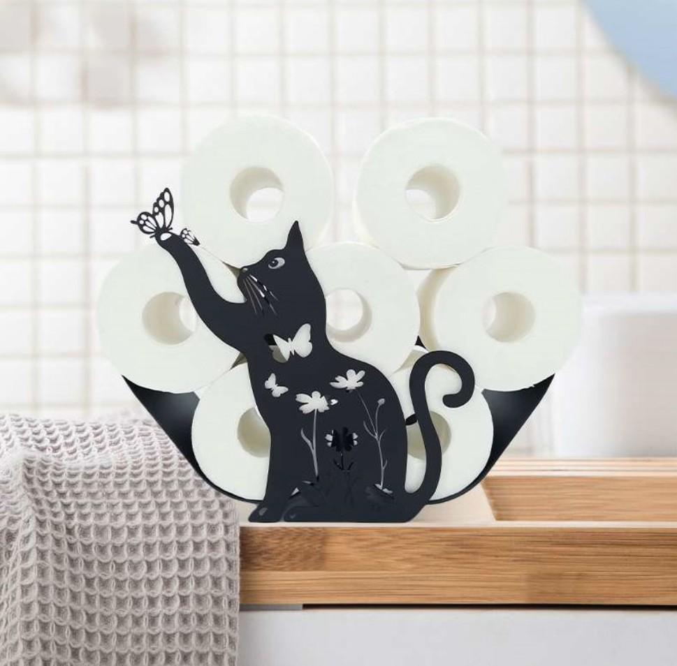 Cat Butterfly Animal Toliet Paper Holder Stand, Black Metal Toilet Tissue Paper Holder, Toilet Paper Roll Storage for Bathrooms Kitchen,Free Standing Metal Toilet Paper Organizer Hold Extra 8 Rolls