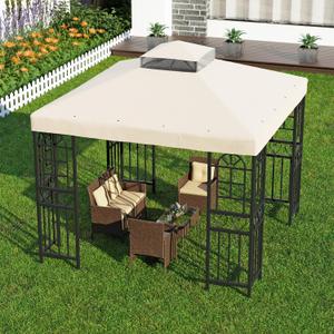 9.8'x9.8' Replacement Canopy Top Cover Only for Gazebo, Double Tiered Gazebo Covers for Outdoor Patio Garden Canopy Upgraded 2025 (Beige)