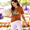 Women Thanksgiving Shirts Funny Leopard Pumpkin Graphic Print Fall T Shirts (X-Large, Brown1)