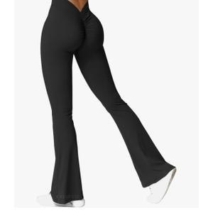 YEOREO Scrunch Flare Leggings V Back Butt Lifting Wide Leg High Waist 31.5" Gym Workout Yoga Pants. XS, Black