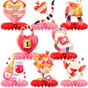 2 x Large, Pack of 8 | 3D Valentine Honeycomb Centerpiece, Red and Pink Valentines Day Centerpieces Table Decorations for Valentine's Day Party Supplies Ideas, Favors