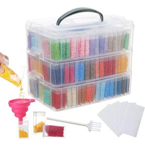 Douorgan 3-Tier Diamond Painting Storage Containers Portable Bead Organizer and Storage Box Stackable Arts & Crafts Organizers for Nail Charms Seed, 240 Rectangular, Funnel, Stickers