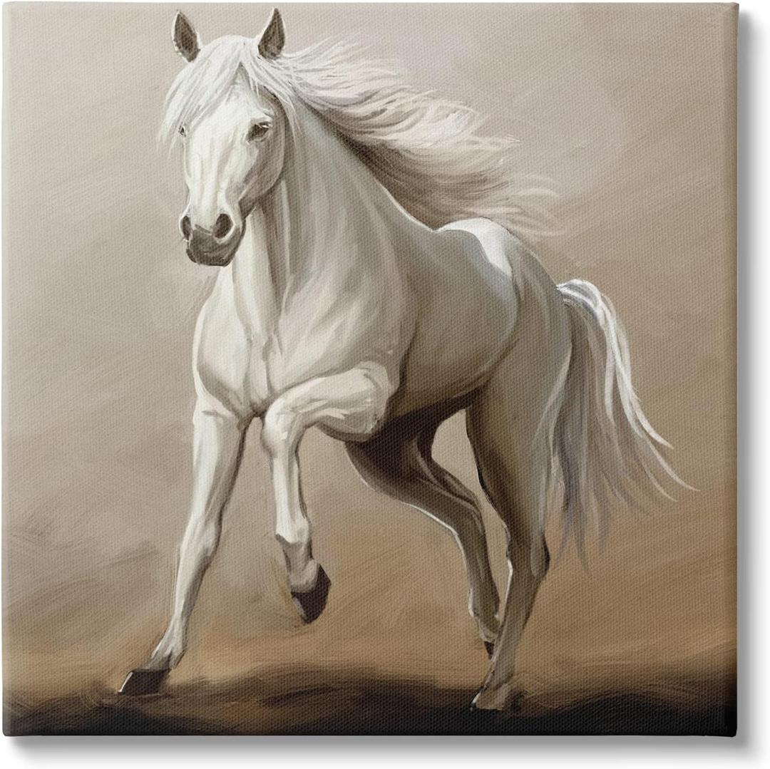 Stupell Industries Galloping Horse White Stallion Canvas Wall Art, Design by Ziwei Li (17L" x 17W")