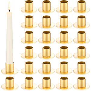 24 Pcs Taper Candle Holders Bulk for Pillar Candles Metal Taper Candlesticks Holders Centerpieces Short Candle Stick Holder Decor for Table Centerpieces Wedding Decor Dinner Party(Gold)