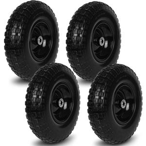 Taifa 4 PCS 13 Inch Rubber Solid Flat Free Replacement Tires and Wheels 4.00-6 with 5/8'' Axle Bore Hole, Air Less Wheel for Wheelbarrow/Wagon/Hand Truck/Trolley/Garden Scooter etc. (13x400-6PU-bigF-4packs)