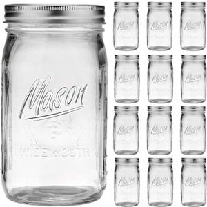 Esrentle Wide Mouth Mason Jars 32 oz - 12 Pack Large Glass Mason Jars with Airtight Lids and Bands, 1 Quart Glass Jars for Pickling, Canning, Fermenting and Food Storage, Microwave & Dishwasher Safe