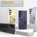 Compatible with Samsung Galaxy S24 Ultra Cases with Design, Cute Transparent Designer Phone Case for Women Girls Girly with Heavy Duty Protective Bumper (Clear Black Simple Flowers)