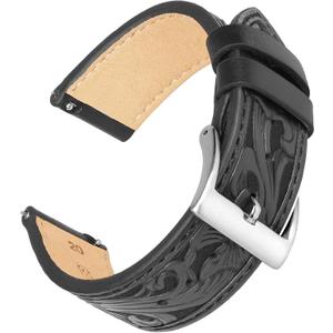 Leather Watch Bands, Western Retro Embossed Leather Bands Compatible with Samsung Galaxy Watch 6/5/4 44/40/45/46/42mm Genius Leather Watch Band for Women Men, Retro Brown (22mm, Black-Silver)