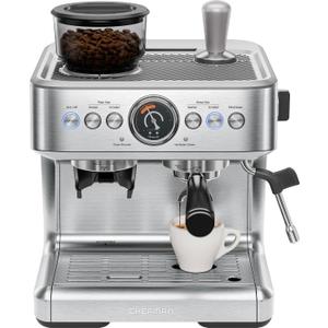 Chefman Crema Supreme 15 Bar Espresso Machine with Milk Frother, Barista Steam Wand, Professional Coffee Maker with Coffee Grinder, 30 Grind Settings, 3L Removable Water Tank - Stainless Steel