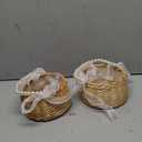 Elegant Wedding Flower Girl Basket with Pearl Handle and Ribbon Bow, Bowknot Satin Flower Basket for wedding, Rustic Handwoven Wicker Flower Basket, Versatile Picnic Baske t for Outdoor (2PCS)