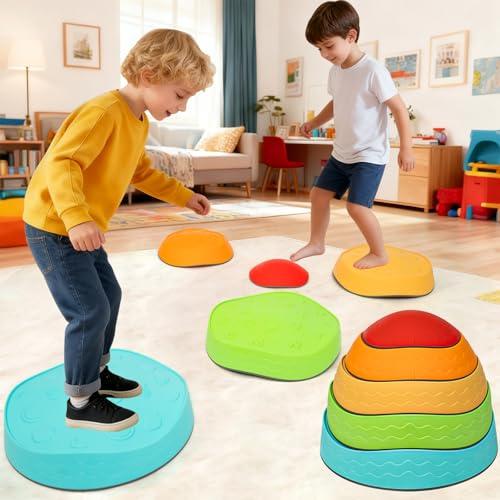 Gentle Monster Stepping Stones for Kids, Set of 6/8/11 PCS for Balance with Non-Slip Bottom - Exercise Coordination and Stability (Egg-Colorful)