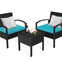 Patiojoy 3PCS Patio Rattan Furniture Set Conversation Sofa Cushioned Turquoise