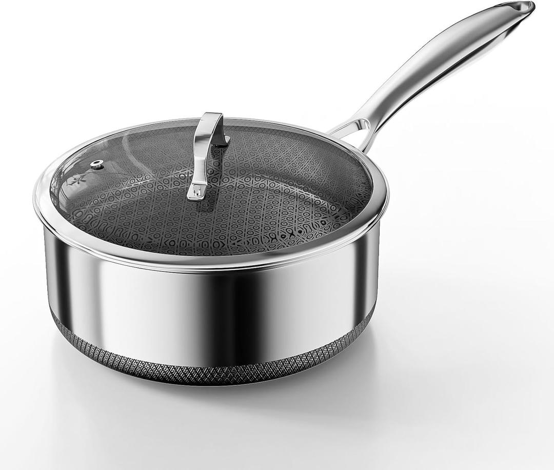 Stainless Steel Sauce pan with Lid, KURRUNGIE 1.5 QT Saucepan with Lid, PFOA Free 6.3-inch 5-Ply Stainless Steel Pans for Cooking, Induction Cookware Oven and Dishwasher Safe