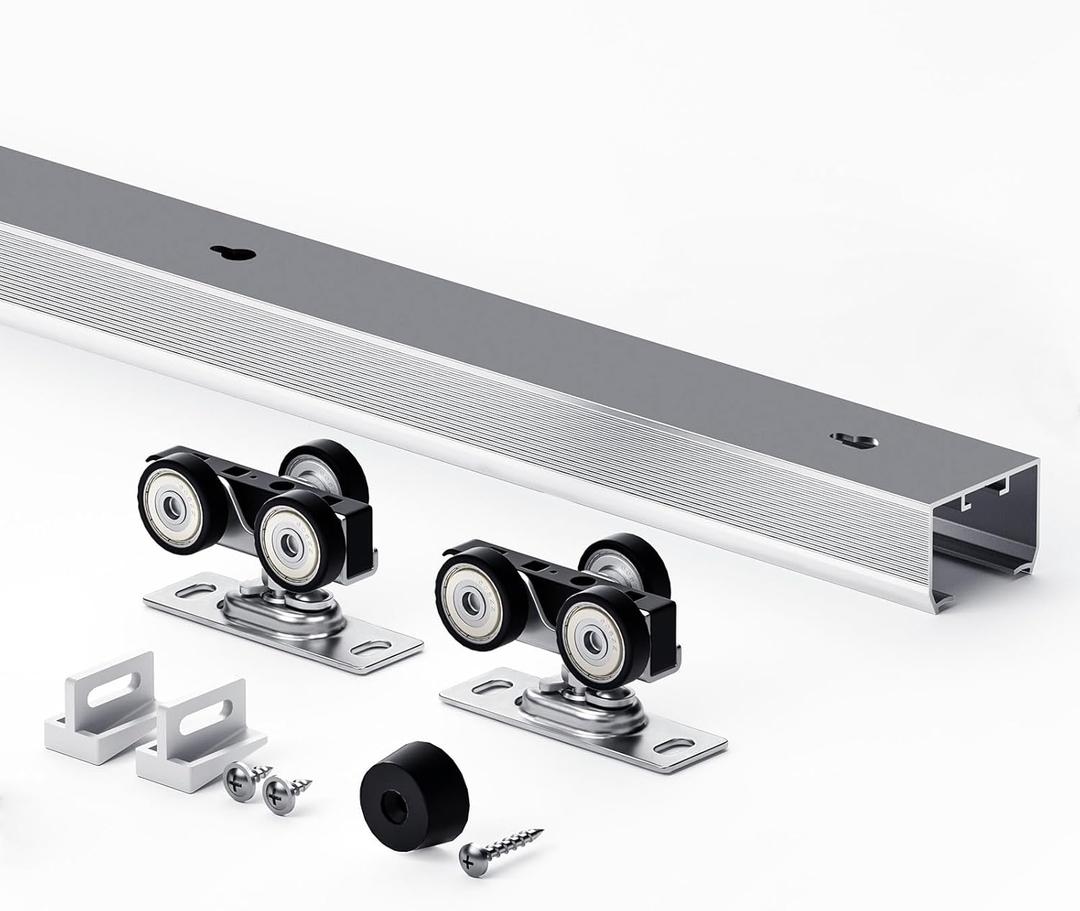 EaseLife 4FT/48in Sliding Pocket Door Hardware Kit,Commercial Grade,Aluminum Box Rail Kit,Slide Smoothly Quietly,Easy Install,No Door (44.5in Track Kit for 23"~24" Wide Single Door)