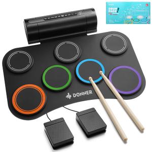 Donner Electric Drum Set Upgrated, 7 Pads Electronic Drum Pad Roll Up Quiet Drum Pad Built-in Speaker, 40 Lessons Included, Kids Holiday Christmas & Birthday Gift Instrument Toys(DED-20R) NEW