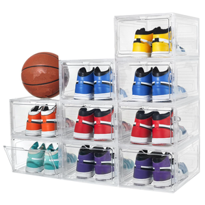 Attelite X-Large Clear Shoe Boxes Stackable Plastic Shoe Organizer ,Thicken & Sturdy Shoe Storage Box with Magnetic Door, Drop Front Shoe Box For Display Sneakers( 9 Pack, Clear White)