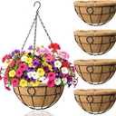 4 Pack 14 Inch Hanging Baskets for Plants Outdoor Metal Hanging Planters with Coco Coir Liner Round Wire Plant Holder Hanging Flower Pots for Outdoor Patio Lawn Balcony Garden Decor - Circular