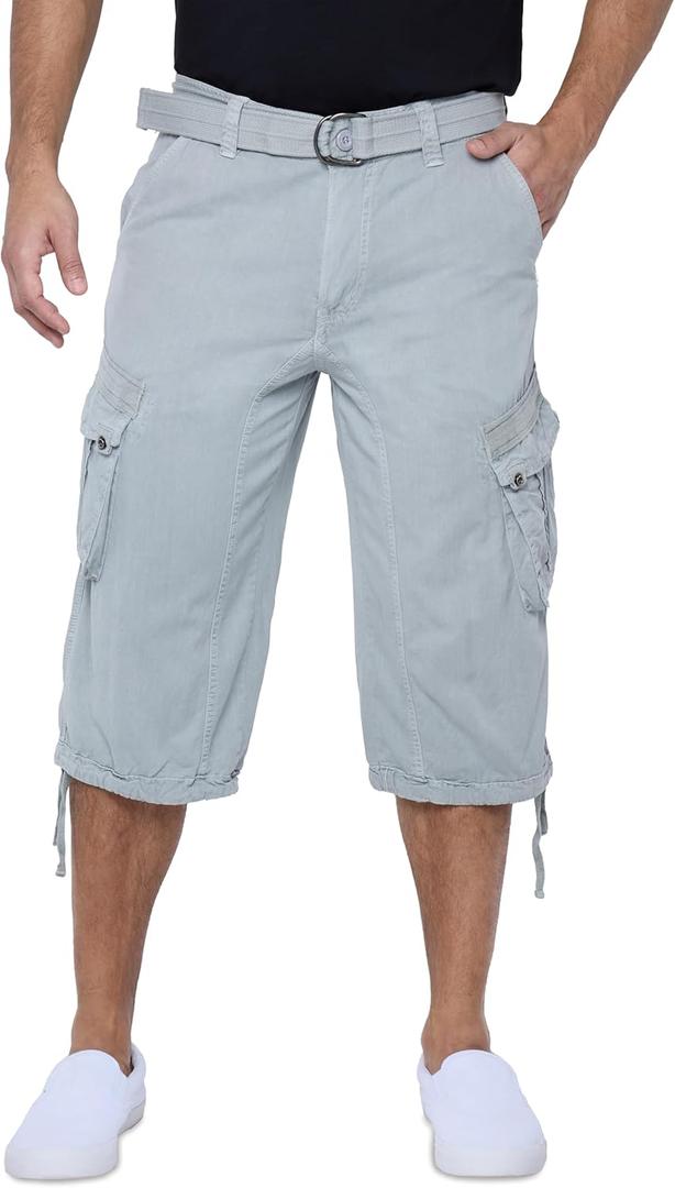 X RAY Men's Belted Long Cargo Shorts for Men, Below Knee Length Mens Cargo Shorts, 3/4 Pants (Big and Tall Shorts for Men) Slate Grey 36