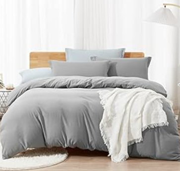 Dreaming Wapiti Duvet Cover Queen,Washed Microfiber Pink Queen Size Duvet Cover Set,Solid Color - Soft and Breathable with Zipper Closure & Corner Ties (Gray, Queen)