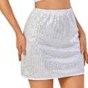 Women's Sequin Mini Skirt Sparkle High Waisted Giltter Shiny Stretchy Bodycon Skirts for Night Out Party,Club (S)