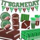 Football Party Supplies Kit And Football Decorations Set Serve 24  Disposable Football Plates, Forks And Knives, Banner And 2 Tablecloths For Game Day, Tailgate And Birthday Parties
