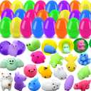 24 PCS Plastic Easter Eggs Filled with 24 PCS Mochi Squishy Toys for Kids, Perfect for Easter Egg Hunt Game, Easter Basket Fillers, Easter Party Favor Supplies