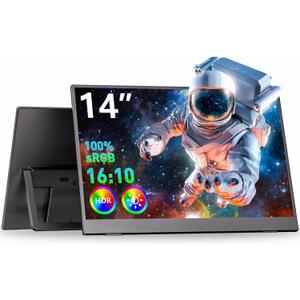 WUAWE Small Portable Monitor Kickstand 14 inch FHD 1200P Ultra Slim for Laptop Monitor Second Screen Dual Speakersfor Laptop, PC, Phone, Xbox, PS4/PS5, Switch