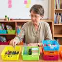 12 Pack Turn in Trays for Classroom, Stackable Plastic Paper Baskets with Handles, Letter Size A4 Teacher Desk Organizer Bins for Classroom Organization (Rainbow Colors)