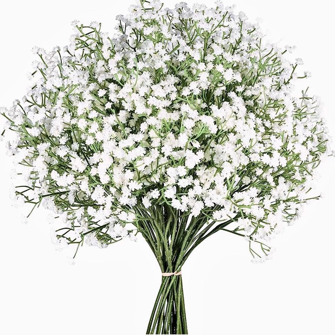 Babys Breath Artificial Flowers,12 Pcs Gypsophila Real Touch Flowers for Wedding Party Home Garden Decoration (12pcs, White)